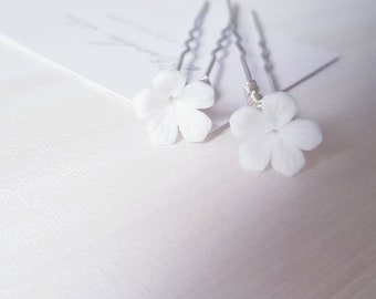 Minimalistic Hair Pin Set of 2 porcelain white flowers hairpins bridal wedding Headpiece Accessories weddings bride porcelain simple hairpin