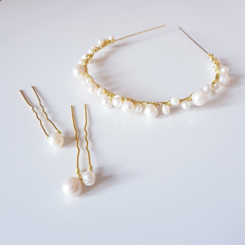 Serre-tête blanc crème avec perles pour mariage, serre-tête pour mariage, fait main, perles baroques d'eau douce, accessoires pour cheveux image 4