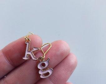 Personalised Pink Initial Earrings in Gold personalized letter accessories jewellery name special gift stainless steel French Earring hooks