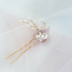 PRINCESSE BLANCHE Hair U Pin weißen Blumen Maiglöckchen Gold Braut Haarnadeln Haarschmuck Blume floral handgemacht