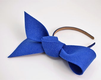 BoutiquebyBrendaLee Navy Blue Bow Fascinator premium felt bow headband statement headpiece