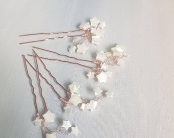 BoutiquebyBrendaLee set of 4 Mother of Pearl U pins mermaid beach destination wedding bridal ocean inspired star beads hair accessories