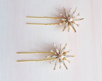 BoutiquebyBrendaLee OPALE hair U pins gold-toned hairpin wedding bridal constellation starburst star celestial hair accessory opal wedding