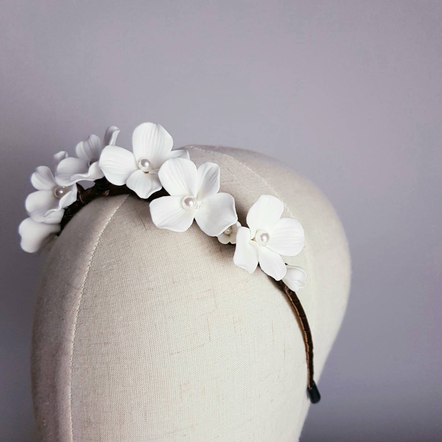 Handmade Porcelain Flower Bridal Headband, Vintage Wedding  display picture 1