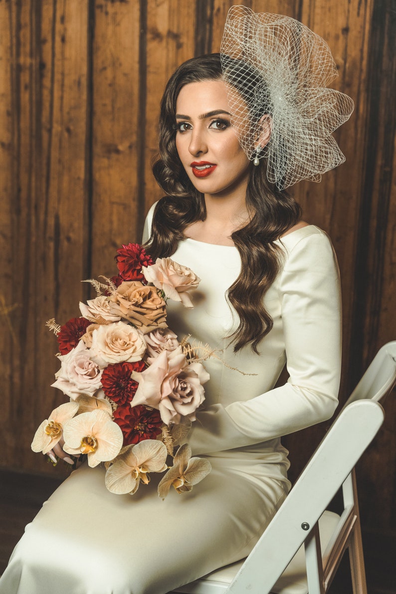 VEIL Fascinate birdcage wedding bridal big hat headwear hair accessory bride netting hair headpiece handmade races white headwear statement image 4