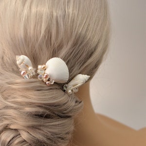 BoutiquebyBrendaLee A Set of 3 Seashells Hair U Pins Jeweled Pin bridal hair clips accessories beach wedding ocean themed mermaid sea shell image 3