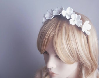 ÉLÉGANTE Headband hair piece wedding bridal headpiece porcelain white flower accessories vintage antique crowns tiara dainty elegant floral