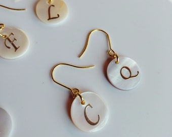 Personalised Earrings French Hooks Personalized circle drop letter accessories name gift gold stainless steel Earring hooks mother of pearl