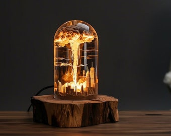 Atomic bomb diorama Lamp, Explosion Bomb night light, Resin Wood lamp, Unique Gift, Home decor, Christmas gift