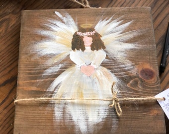 Angel Hand painted on wood - Christmas Decor- Original Art-Painting - Angel artwork