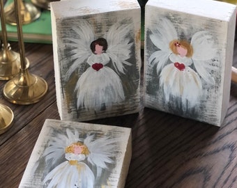 Wood Block Angel decor * Handpainted Angel * Christmas Angel