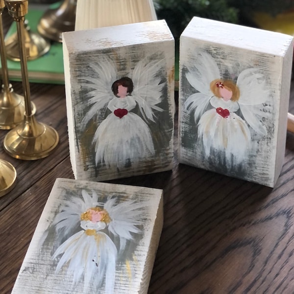 Wood Block Angel decor * Handpainted Angel * Christmas Angel