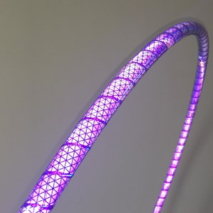 Reflective Ether Violet Travel Polypro Hula Hoop  / Fully Taped Performance Hoop / Translucent Morph Tape / polycarb push button connector