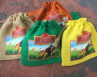 Custom Printed Burlap Party Bag (12). Lion Guard Theme