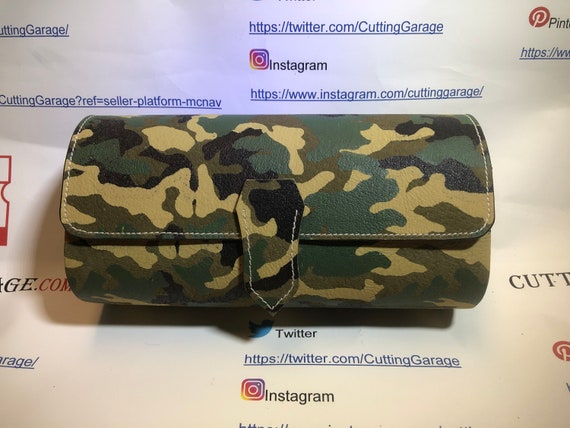 Green Camo Genuine Leather Keychain Personalized
