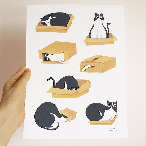 The cat and the box- A4 print