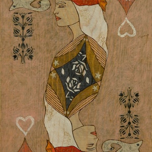 Queen of Hearts, Queen Art, Playing Card Queen, Playing Card Art Print, Game Room Art, Poker, Game Night