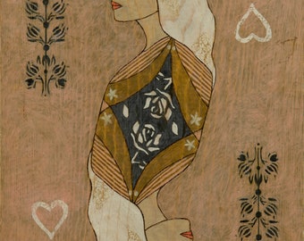 Queen of Hearts, Queen Art, Playing Card Queen, Playing Card Art Print, Game Room Art, Poker, Game Night