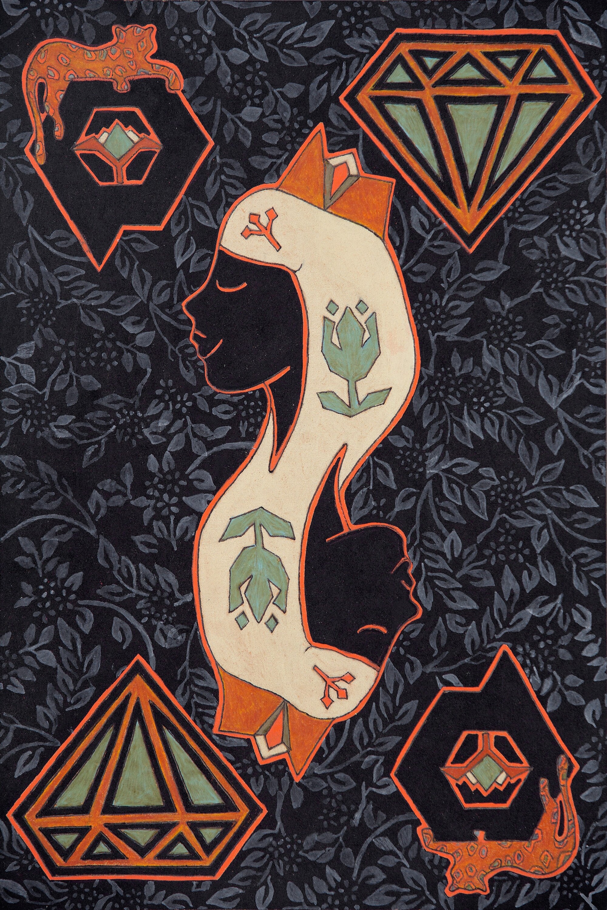 Queen of Diamonds Art Print, Somerset Velvet Paper, Retro Playing