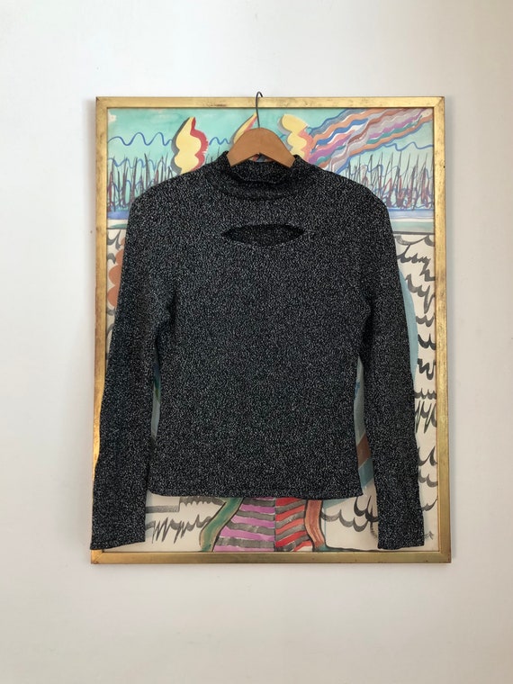 90s / Y2K Glittery Black Top - image 1