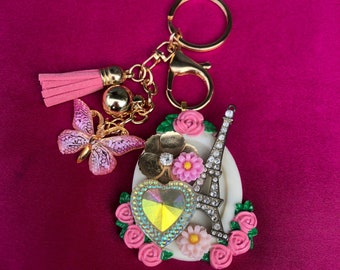 Parisian Garden Purse Charm, Kawaii Bag Charm, Kawaii Keychain