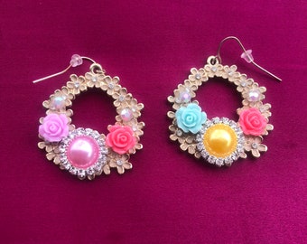 Gogo Kawaii Statement Earrings, sweet lolita, fairy kei, gyaru, floral