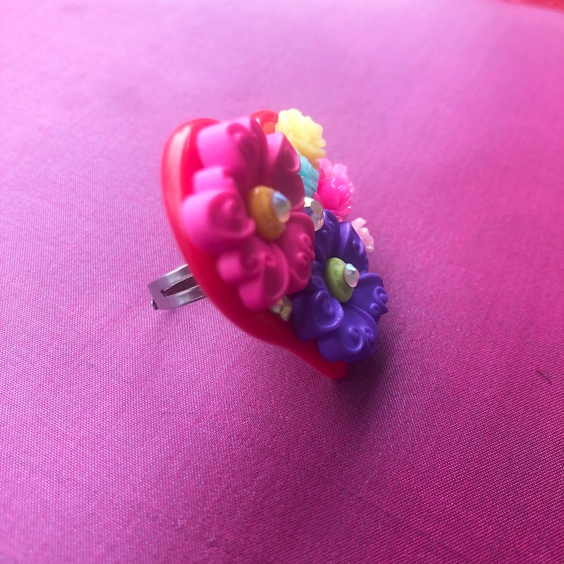 gyaru sweet lolita heart ring rose ring Heart Garden Kawaii Statement Ring Valentine/'s Day