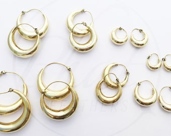 Chunky Brass Hoop Earrings, Ethnic Statement Earrings, Tribal Brass Earrings, Boho Summer Earrings, Valentines Day Gift, Plain Hoop Earrings