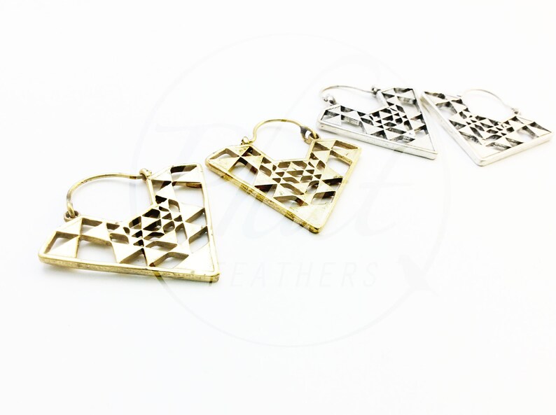Mother Gift Brass Triangle Earrings,Tribal Brass Earrings,Gypsy Earrings,Boho Earrings,Geometric Earrings,Statement Earrings