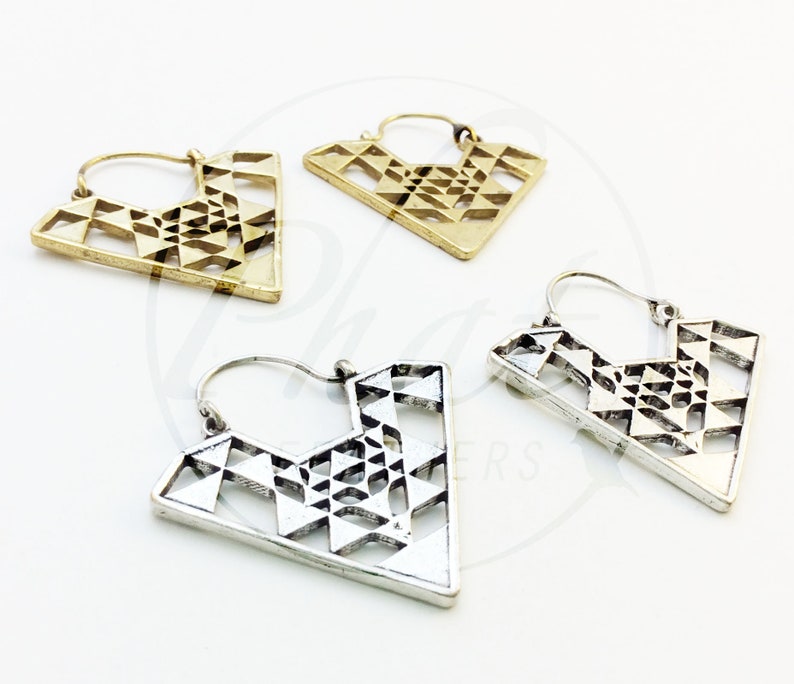 Mother Gift Brass Triangle Earrings,Tribal Brass Earrings,Gypsy Earrings,Boho Earrings,Geometric Earrings,Statement Earrings