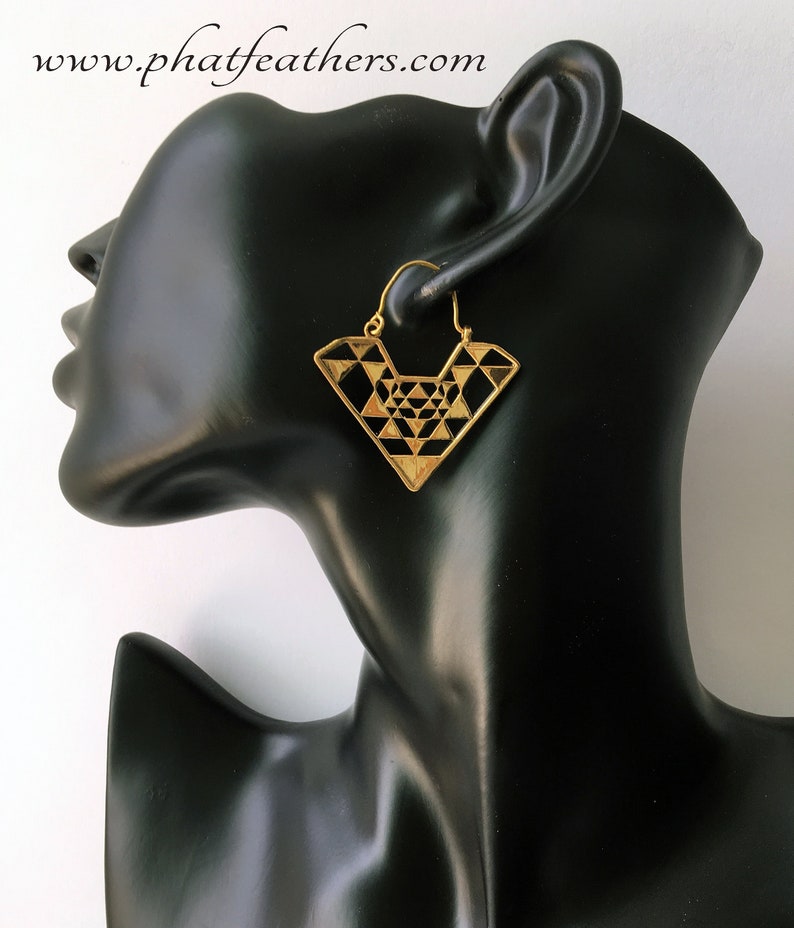 Mother Gift Brass Triangle Earrings,Tribal Brass Earrings,Gypsy Earrings,Boho Earrings,Geometric Earrings,Statement Earrings