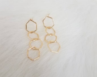 honeycomb studs , hexagon stud earrings, gold  hexagon dangle earrings