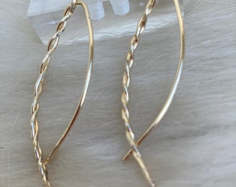 Gold threader earrings, twisted gold arc earrings unique threader earrings for women