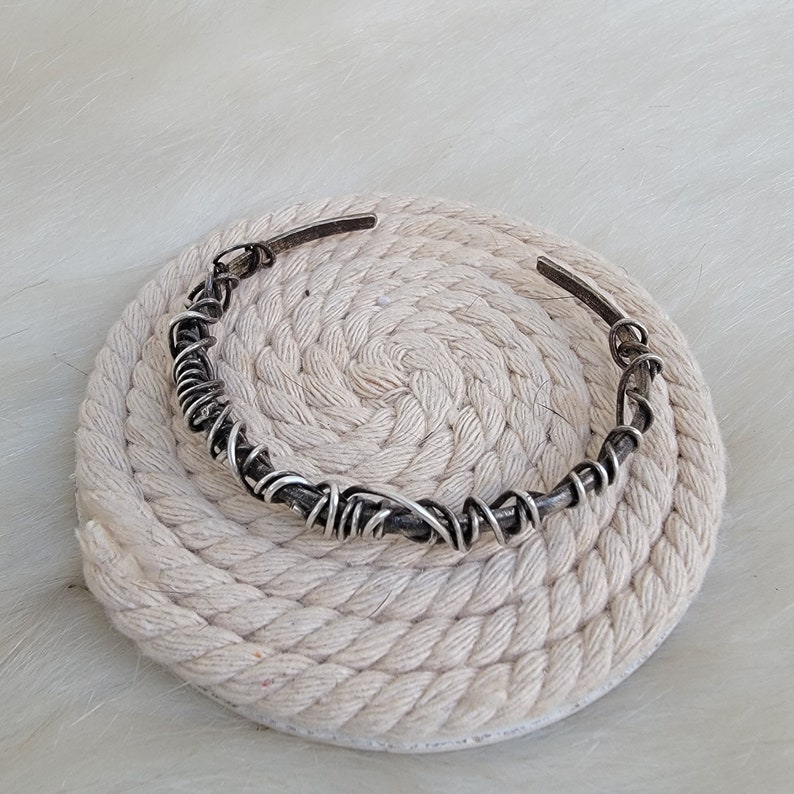 Wire wrapped bracelet silver cuff oxidized bangle image 5