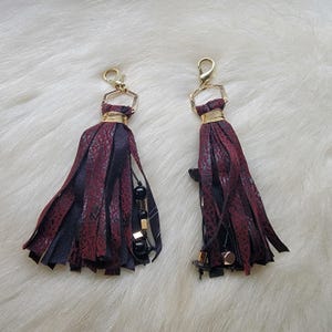 faux leather bag charm ,beaded tassel keychain