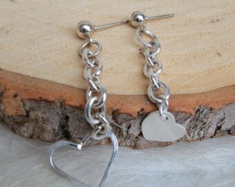 Mismatched earrings silver heart dangle aesthetic earrings unique best friend gifts