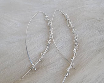 Threader earrings sterling silver ,  unique threader hoop earrings