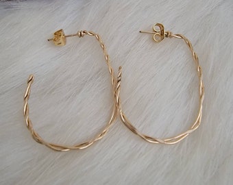 Simple post hoop earrings, medium gold open hoop earrings.