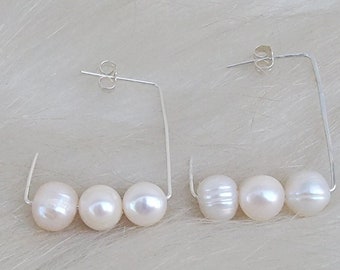 Pearl hoop earrings pearl statement earrings