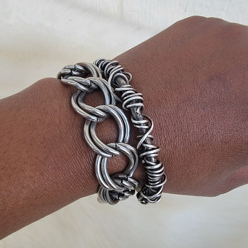 Wire wrapped bracelet silver cuff oxidized bangle image 7