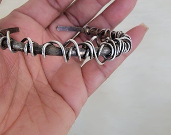 Wire wrapped bracelet silver cuff oxidized bangle