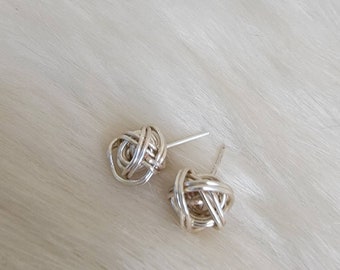 Silver knot earrings , large stud everyday earrings available in silver or gold