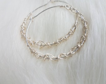 Silver Large Hoop Earrings:  twisted hoop earrings unique hoop earrings Wire Wrapped Design