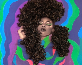 Ilustración fotográfica original hecha a mano,/collage de mujer negra con afro 3D, arte afro, arte de mujer negra, alegría negra, estilo pop art,