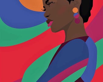 Black Woman Art Print, Vibrant Afro Wall Art, Bold Colorful Portrait, Black Woman Wall Decor, Modern Art Print,  Afrocentric Poster