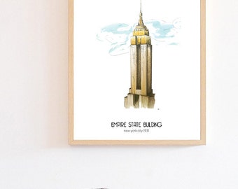 12" x 16" NYC Empire State Building: framed artwork, art for office, desk accessory, limited edition prints, famous sites, history