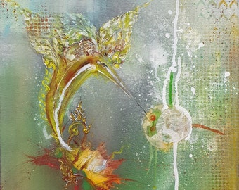 Nok Fai - Sun Bird - Original Painting on Canvas - Artrpint and Energised Custommade Art