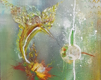 Nok Fai - Sun Bird - Pittura originale su tela - Artrpint e Energised Custommade Art