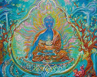 Medicine Buddha - Maha Bekanze - Pittura originale e serie di stampe limitate / Variazioni energizzate uniche su tela
