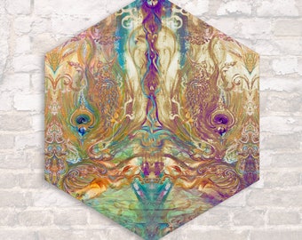 Fontana MIRAGE - Arte energizzante su tela - Stampa artistica dipinta - Arte unica come lightbox, su tela esagonale, dipinta - Design personalizzabile